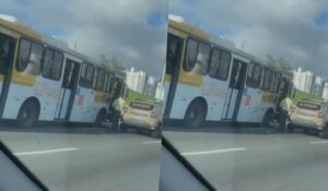 PM intervém e atira em pneu de ônibus para conter motorista na Avenida Paralela