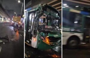 Ônibus se envolve em acidente na Avenida Bonocô, em Salvador